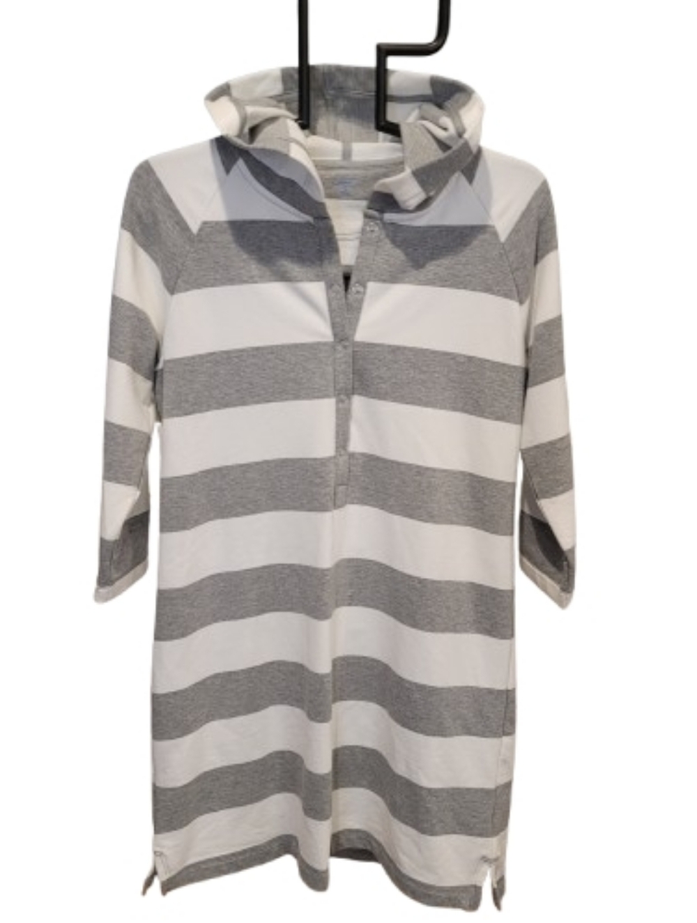 GAPbody Hooded Striped Sweatshirt Cover Up Gray White Medium - Picture 3 of 12